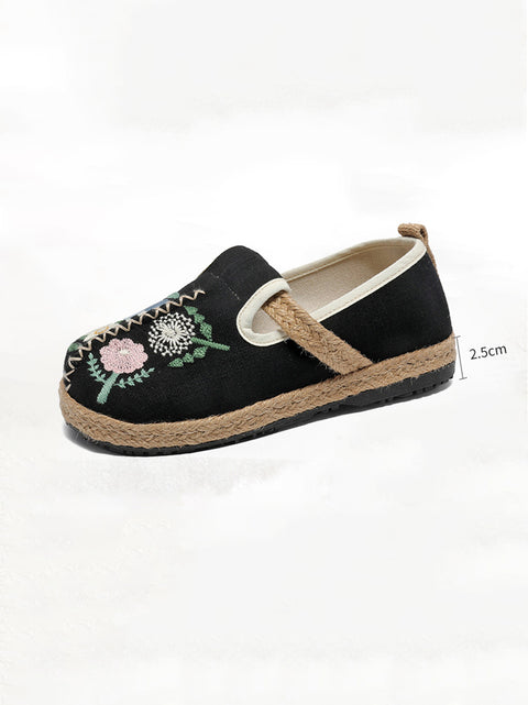 Women Artsy Summer Linen Flower Embroidery Shoes