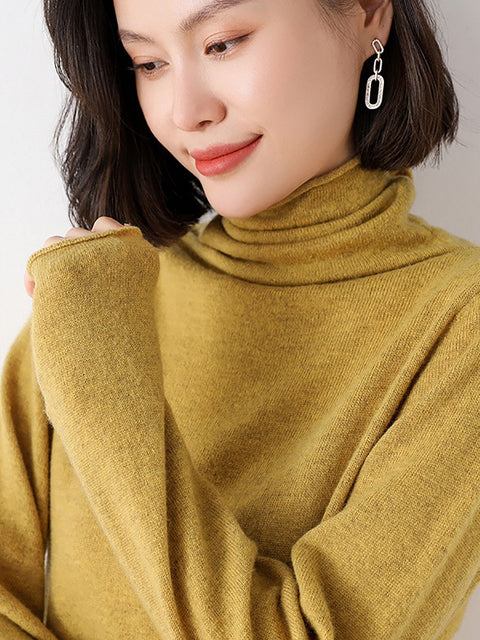 Women Autumn Turtleneck 100%Wool Soft Solid Bottom Sweater