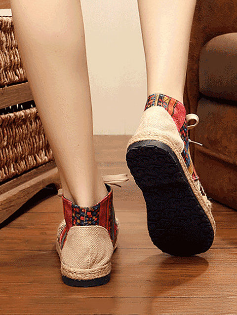 Women Ethnic Spliced Linen Embroidery Shoes