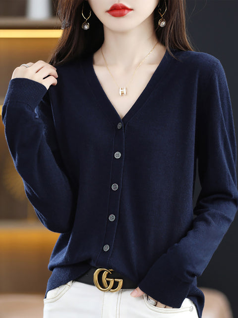 Women Spring Casual V-Neck Cardigan Sweater Blouse