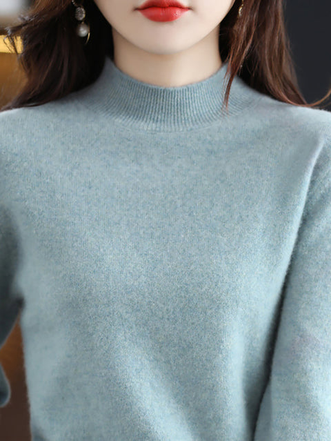 Women Autumn Half-Turtleneck 100%Wool Soft Sweater