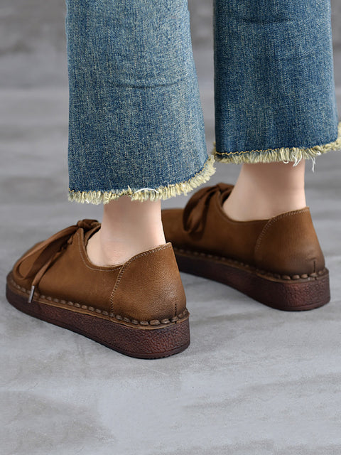 Women Vintage Spring Genuine Leather Flat Shoes