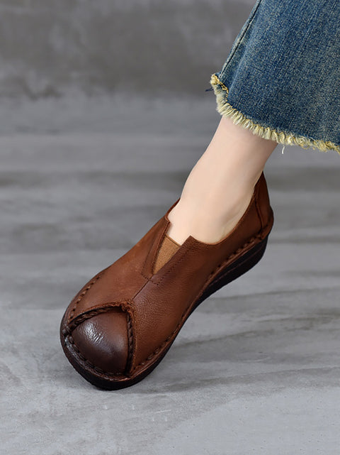 Women Spring Retro Leather Spliced Platform Shoes