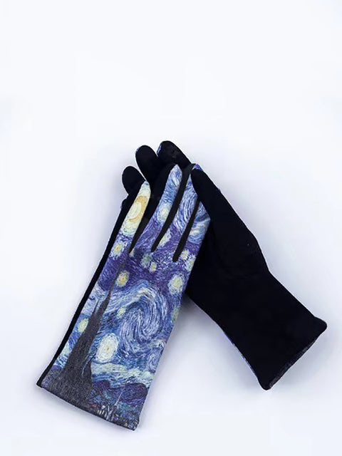 Women Fashion Print Warm Outdoor Gloves