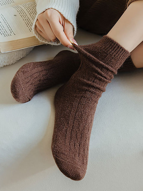 6 Pairs Women Winter Solid Wool Socks