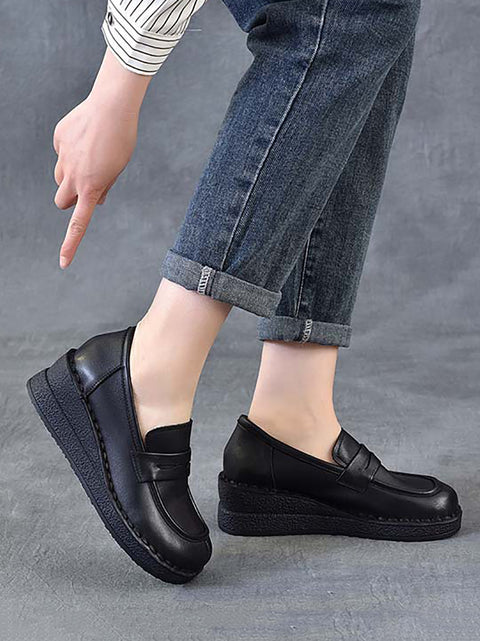 Women Vintage Genuine Leather Platform Shoes