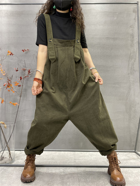 Plus Size Autumn Women Casual Solid Color Loose Jumpsuits