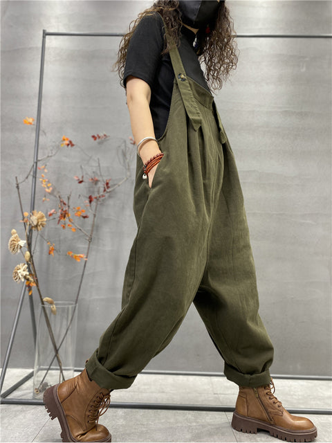 Plus Size Autumn Women Casual Solid Color Loose Jumpsuits