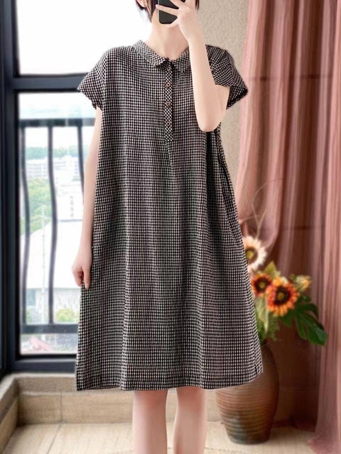 Plus Size Women Casual Summer Lattice Artsy Pleat Loose Dress