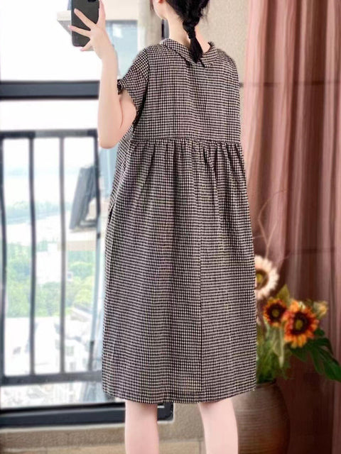 Plus Size Women Casual Summer Lattice Artsy Pleat Loose Dress