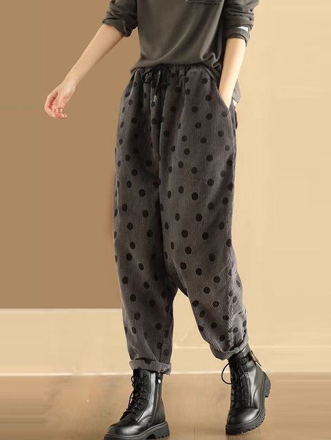 Plus Size Women Vintage Dot Corduroy Harem Pants