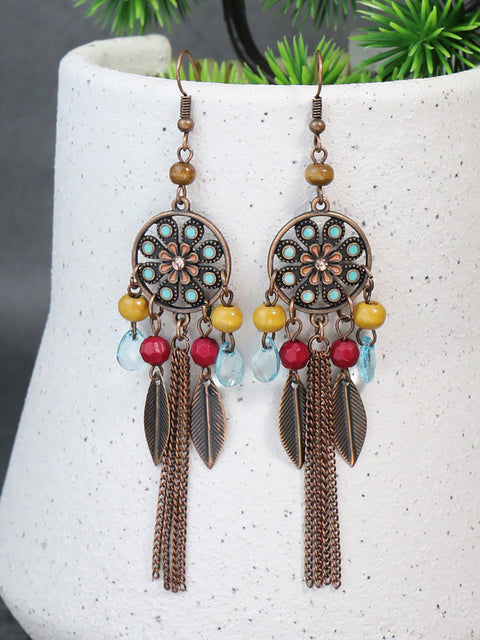 Bohemia Alloy Flower Bead Tassel Earrings