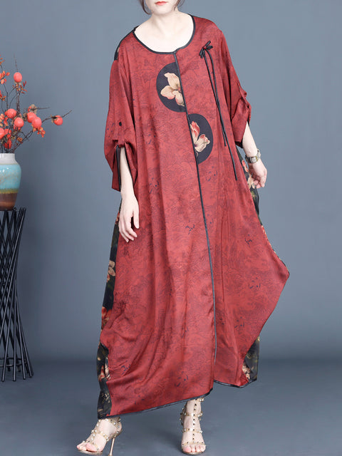 Women Ethnic Irregular Flower Spliced Loose Dress