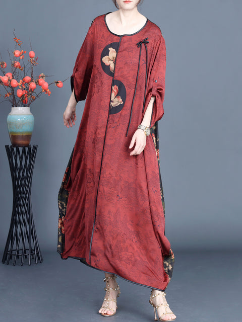 Women Ethnic Irregular Flower Spliced Loose Dress