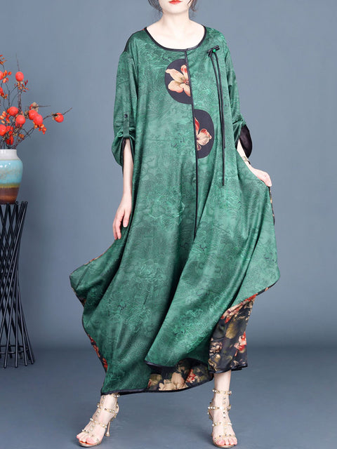 Women Ethnic Irregular Flower Spliced Loose Dress