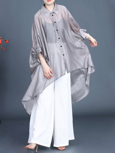 Women Summer Solid Loose Irregular Hem Shirt