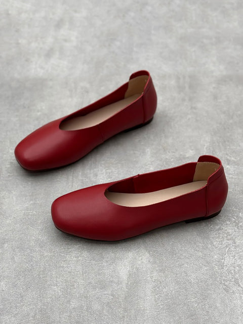 Women Casual Solid Summer Leather Flat Shoes