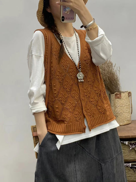 Women Artsy Knitted V-Neck Vest