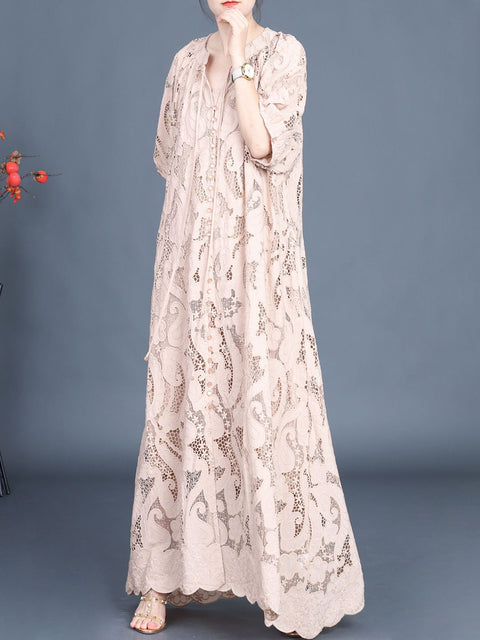 Women Summer Artsy Cutout Lace Maxi Dress