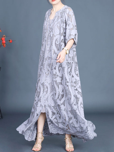 Women Summer Artsy Cutout Lace Maxi Dress