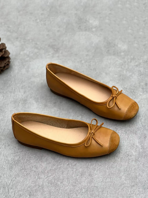 Women Summer Elegant Leather Solid Bowknot Flat Shoes