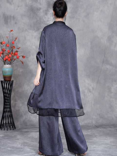 Women Summer Artsy Spliced Loose Button-up Shirt+Pants