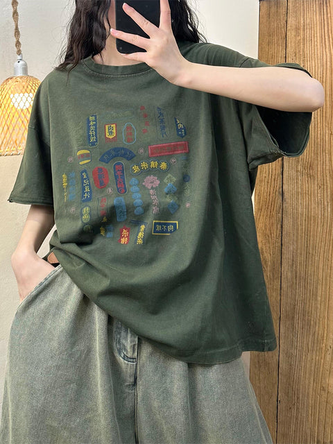 Women Summer Casual Print Loose Shirt