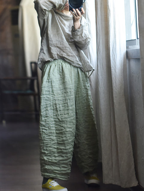 Women Summer Vintage Solid Loose Linen Pants