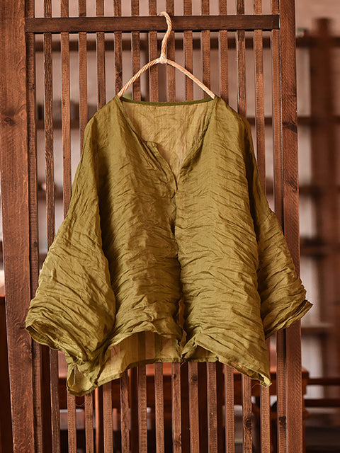 Women Summer Vintage Button-up Long Sleeve Linen Shirt