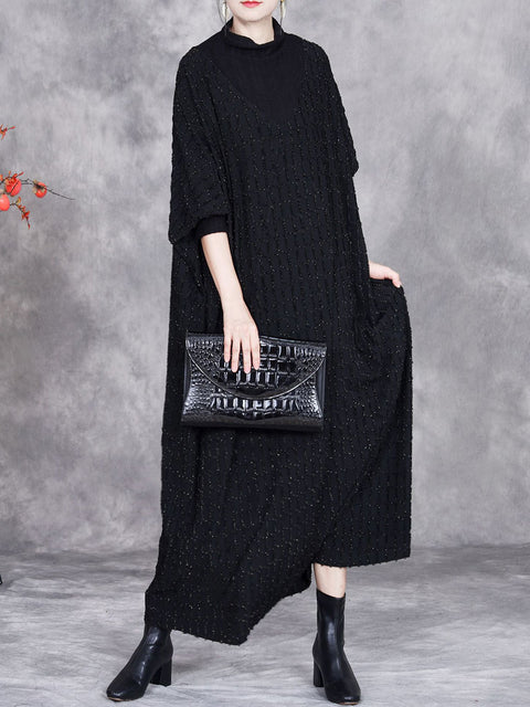 Women Autumn Artsy Solid Cashmere Loose Knit Dress