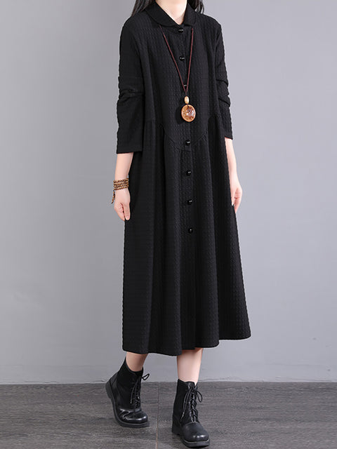 Plus Size Women Autumn Commute Solid Button Loose Dress