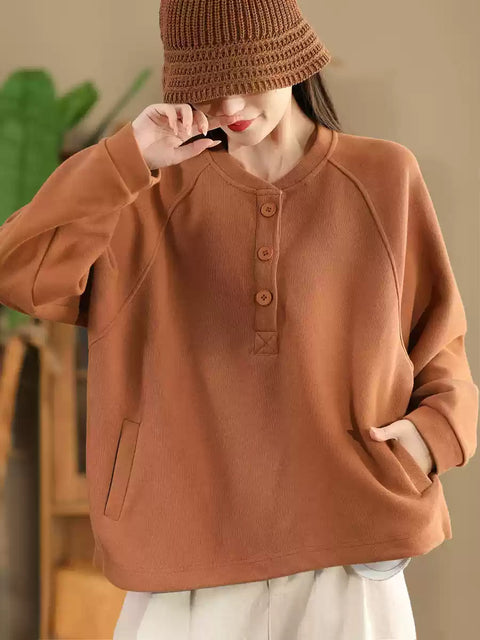 Women Autumn Pure Color Stand Collar Sweatshirt