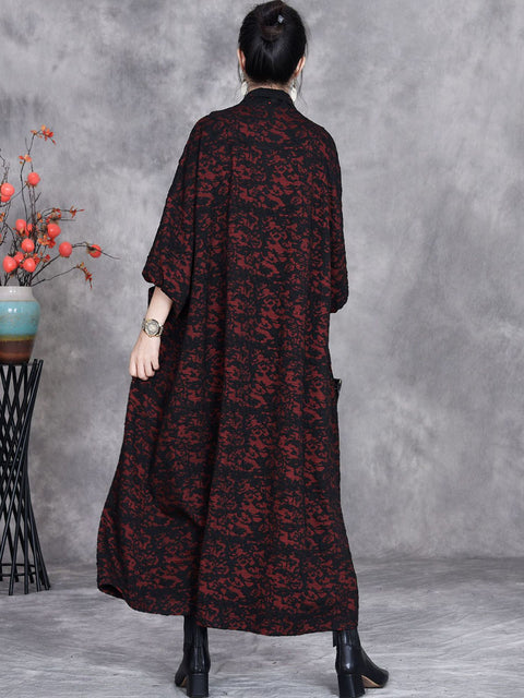 Women Artsy Autumn Flower Strap Cardigan Loose Coat