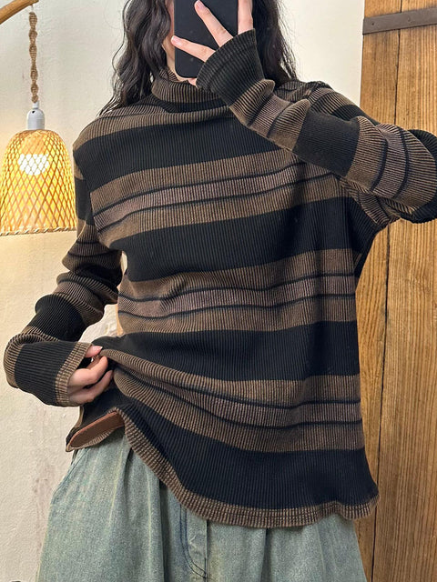 נשים קז'ואל סתיו Colorblock Stripe O-Neck כותנה סווטשירט