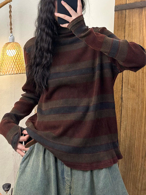 נשים קז'ואל סתיו Colorblock Stripe O-Neck כותנה סווטשירט