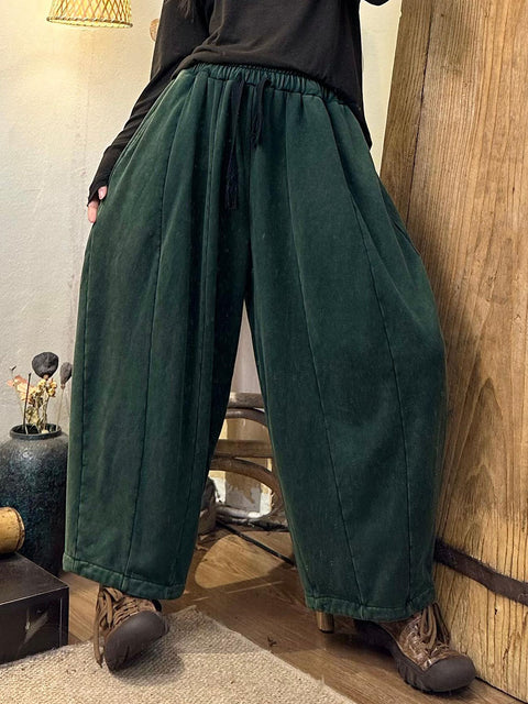 Women Autumn Retro Solid Spliced Cotton Harem Pants