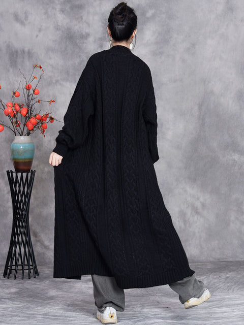 Women Autumn Artsy Solid V-Neck Knit Cardigan Coat