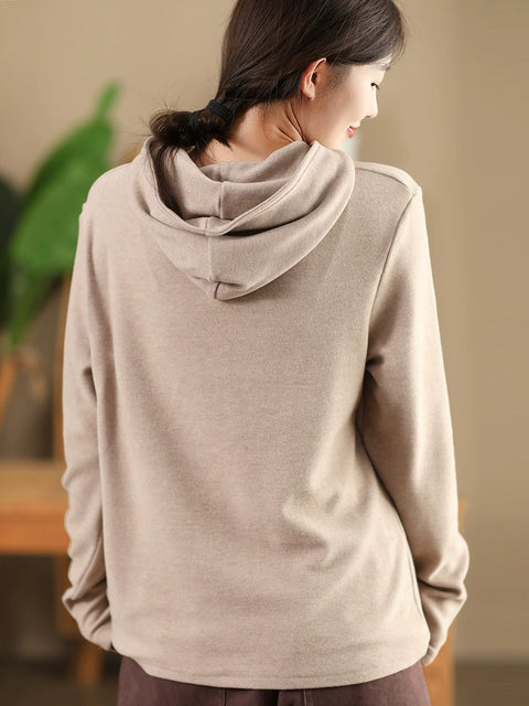 Women Autumn Casual Solid Hooded Loose Sweatshirt