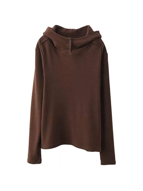 Women Autumn Casual Solid Hooded Loose Sweatshirt