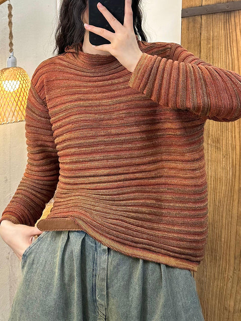 נשים קז'ואל סתיו Colorblock Stripe O-Neck כותנה סווטשירט