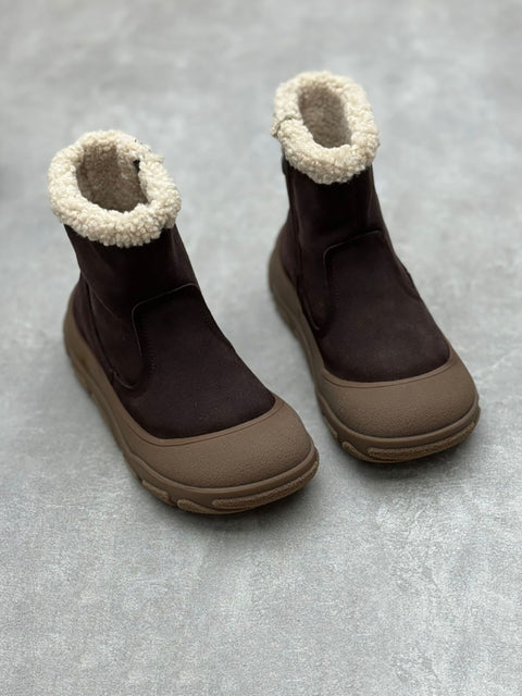 Women Winter Suede Leather Fleece-lined Flat Ankle Boots