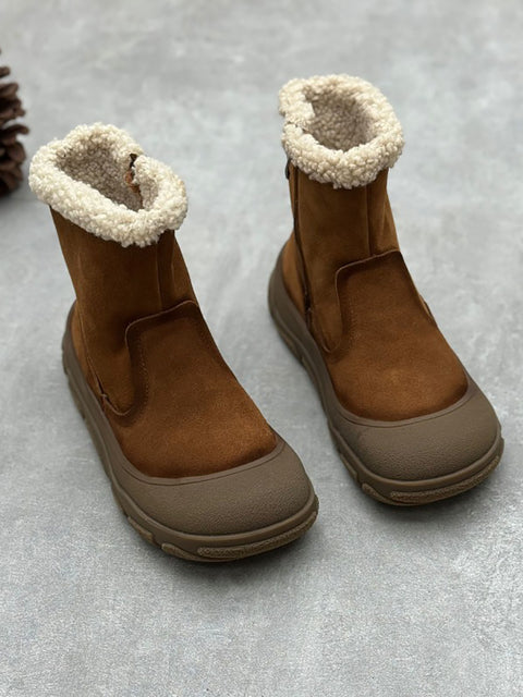 Women Winter Suede Leather Fleece-lined Flat Ankle Boots