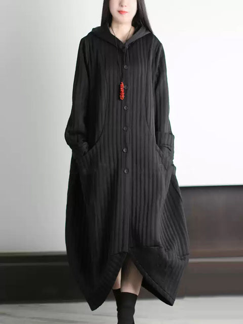 Women Winter Artsy Stripe Cocoon Hem Hooded Dress