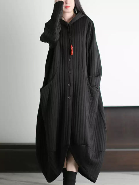 Women Winter Artsy Stripe Cocoon Hem Hooded Dress