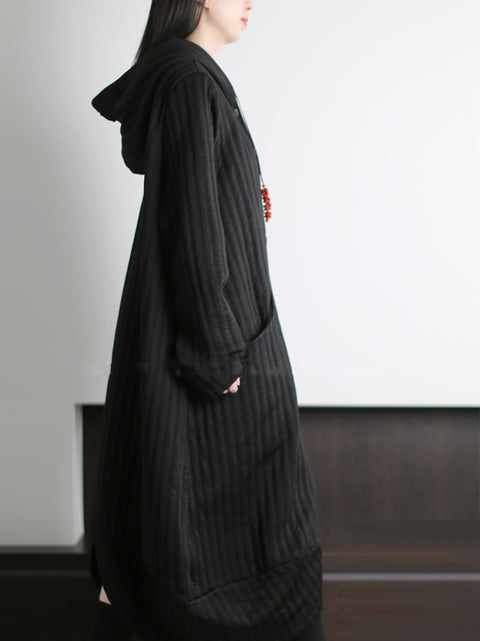 Women Winter Artsy Stripe Cocoon Hem Hooded Dress