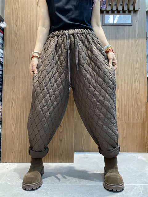 Women Winter Casual Rhomboid Thick Harem Pants