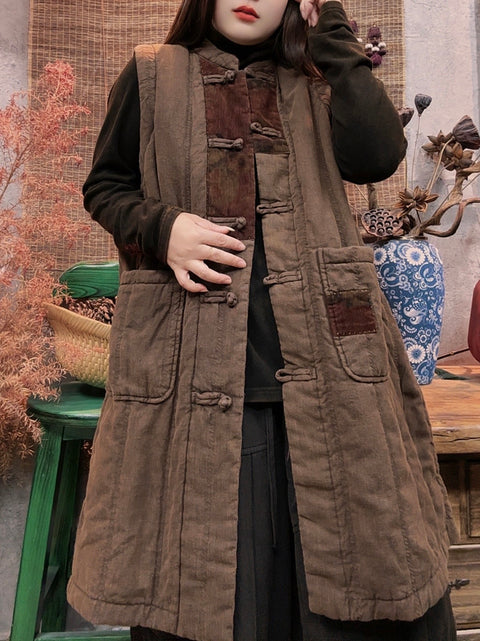 Women Retro Winter Corduroy Spliced Vest Coat