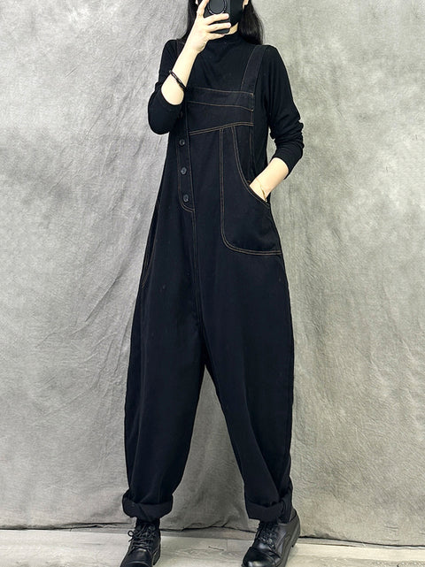 Women Casual Solid Cotton Loose Jumpsuits