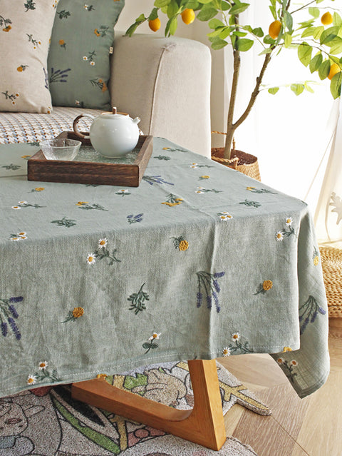 Artsy Foral Embroidery Cover Linen Tablecloth