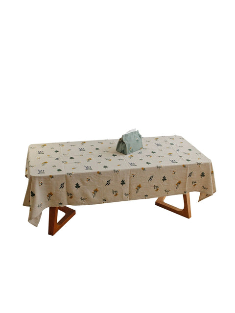 Artsy Foral Embroidery Cover Linen Tablecloth